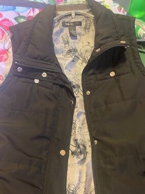 Style & Co. Black Puffer Vest with Printed Lining